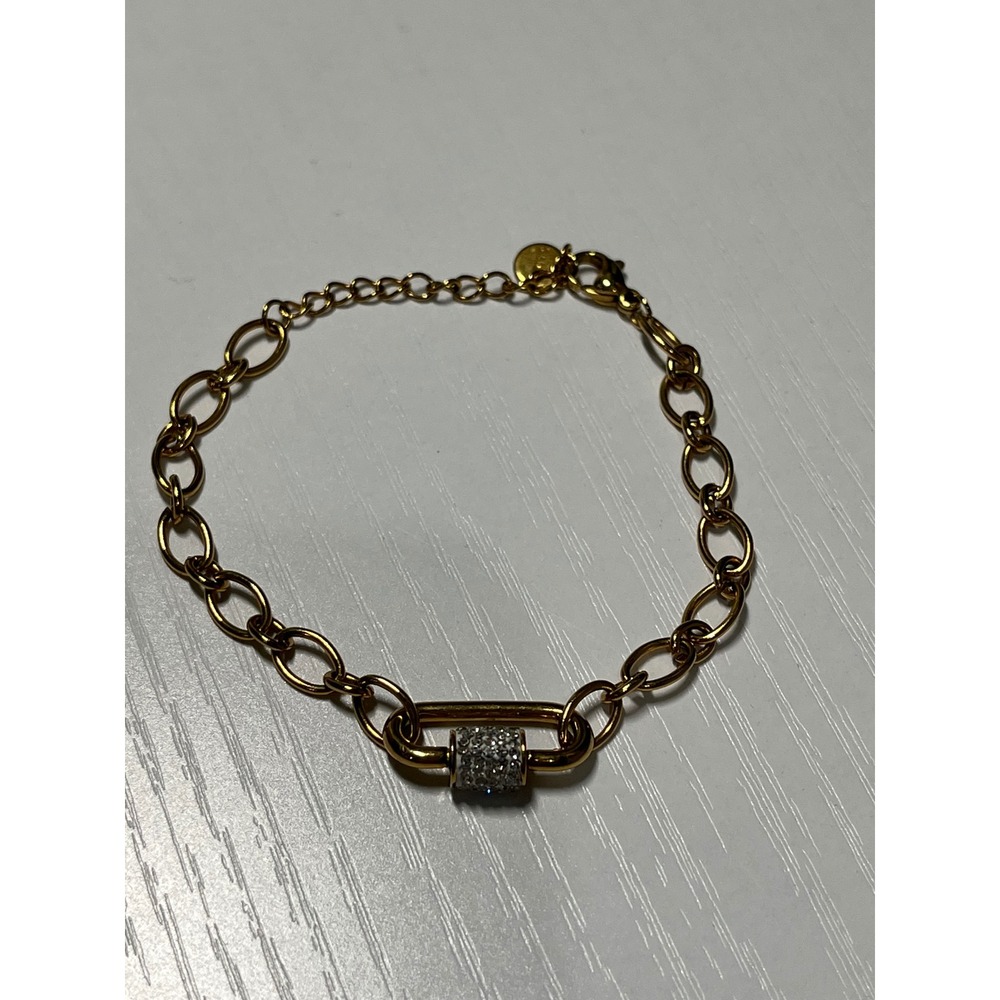 Gold Tone‎ Charm Bracelet rhinestone Accent S Steel Adjustable